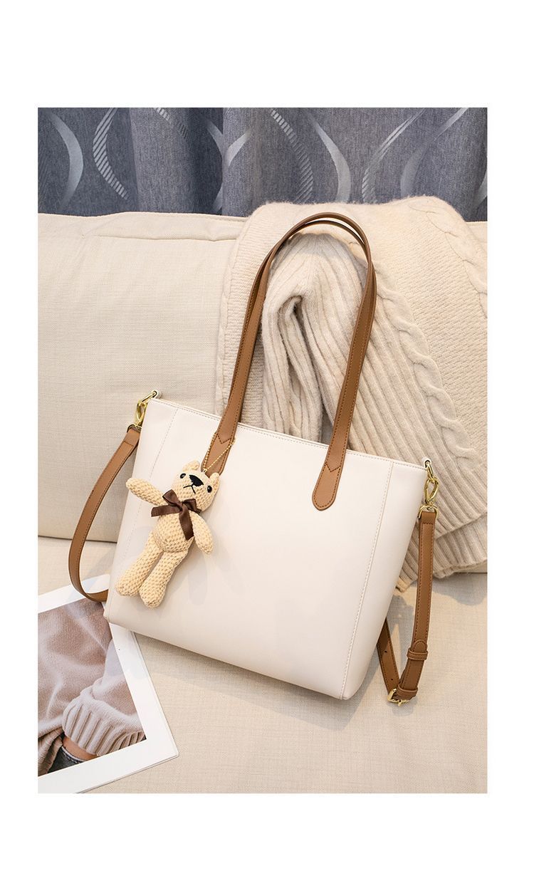 Женская искусственная кожа большой емкости Tote сумка с плюшевым мишкой Шарм